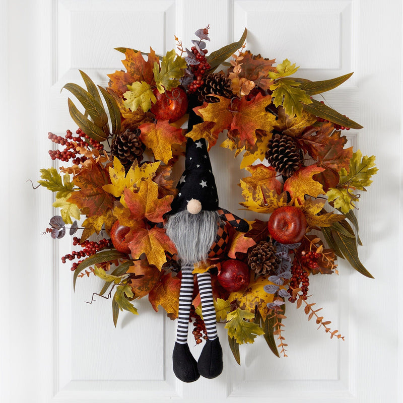 28" Harvest Fall Gnome Artificial Autumn Wreath