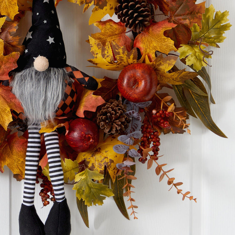 28" Harvest Fall Gnome Artificial Autumn Wreath, photo 2 of 5