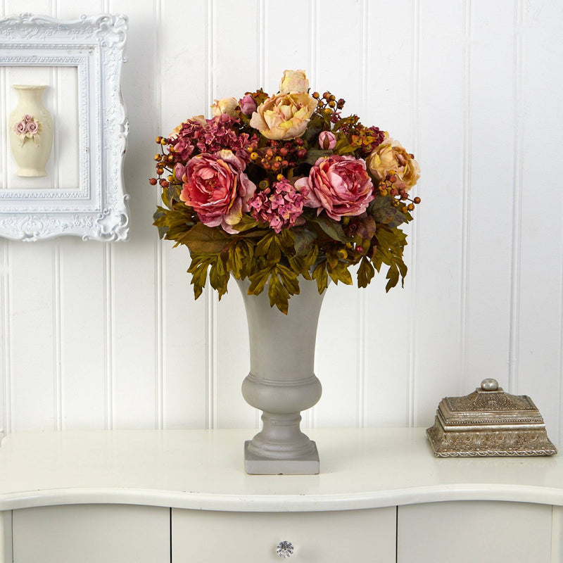 28” Peony Artificial Arrangement in Sand Colored Urn, photo 2 of 3