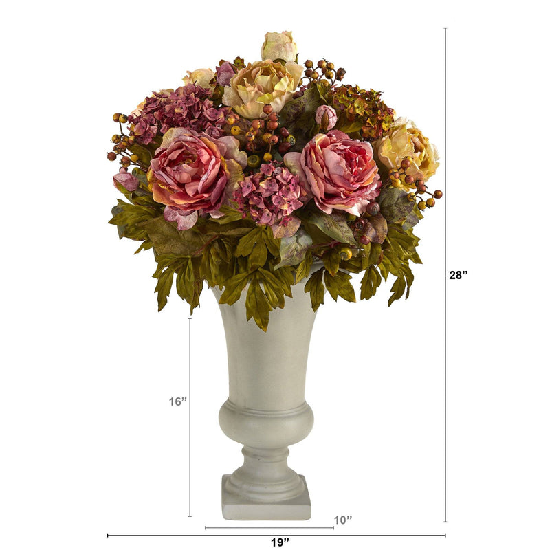 28” Peony Artificial Arrangement in Sand Colored Urn, photo 3 of 3