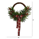 28” Pine and Pinecone Artificial Christmas Wreath with Decorative Bow