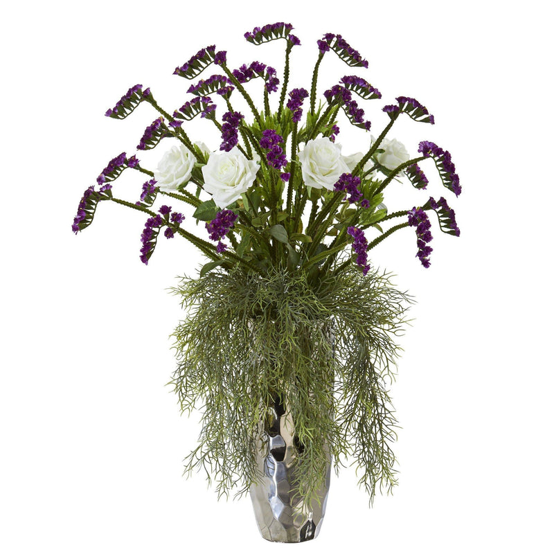 28” Rose Artificial Arrangement in Silver Vase, photo 2 of 2