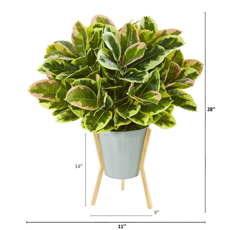 28” Rubber Leaf Artificial Plant in Green Planter with Stand (Real Touch), photo 2 of 2