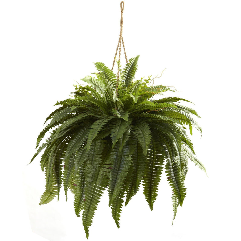 29" Artificial Double Giant Boston Fern Hanging Basket