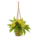 29” Artificial Phalaenopsis Orchid & Fern Plant in Hanging Basket