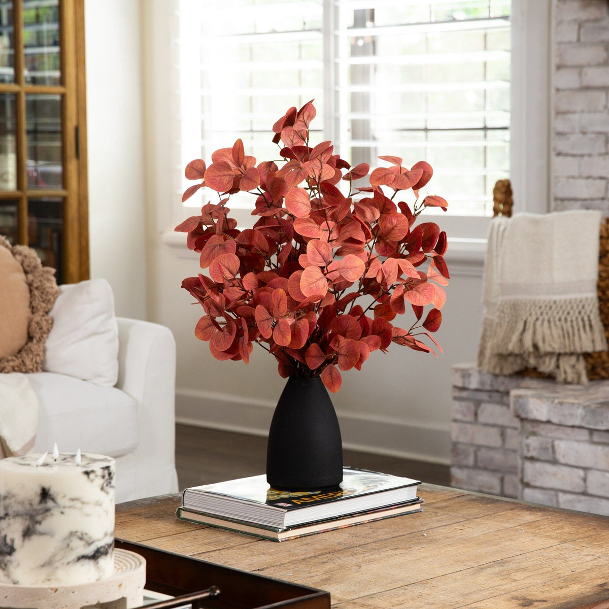 29” Autumn Eucalyptus Artificial Fall Arrangement in Black Vase, photo 3 of 5