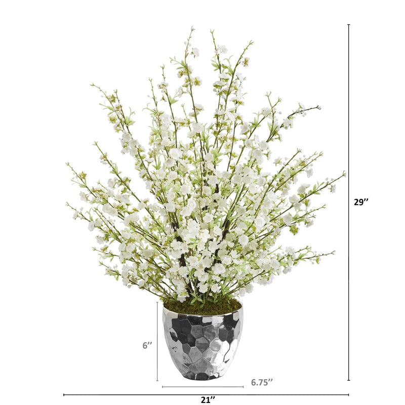 29” Cherry Blossom Artificial Arrangement in Silver Bowl, photo 2 of 2