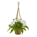 29” Phalaenopsis Orchid & Fern Artificial Plant in Hanging Basket