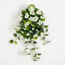 29" UV Resistant Artificial Geranium Hanging Plant - White (Indoor/Outdoor) - Set of 2