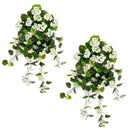 29" UV Resistant Artificial Geranium Hanging Plant - White (Indoor/Outdoor) - Set of 2