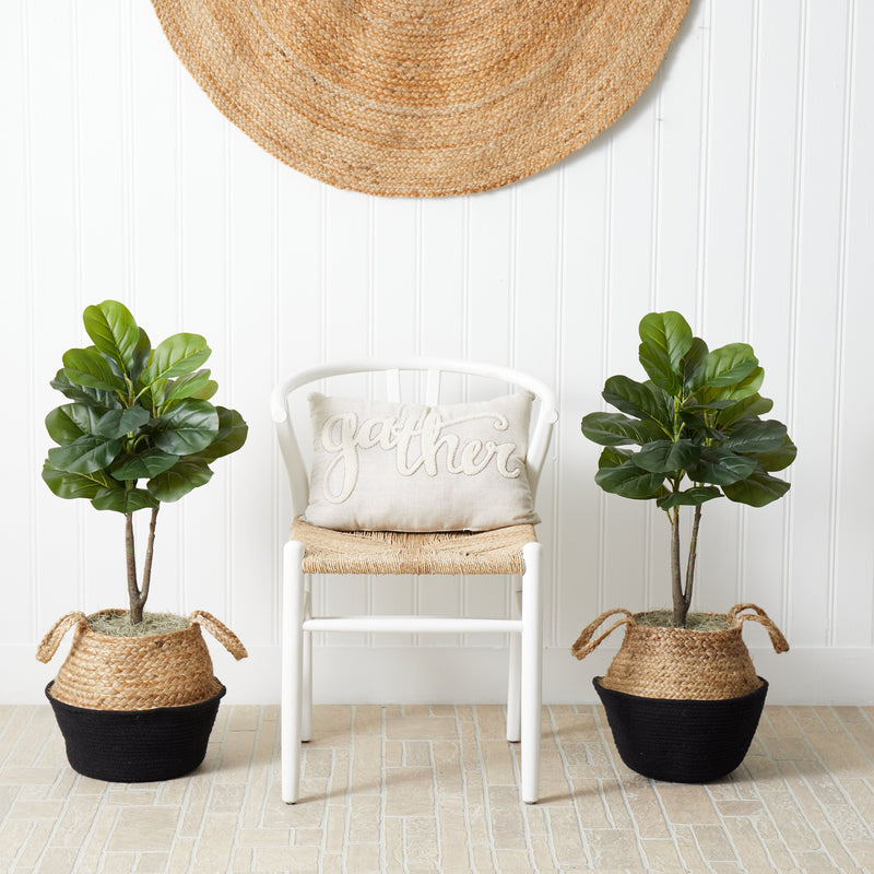 3’ Artificial Fiddle Leaf Fig Tree with Handmade Cotton & Jute Woven Planter DIY Kit - Set of 2