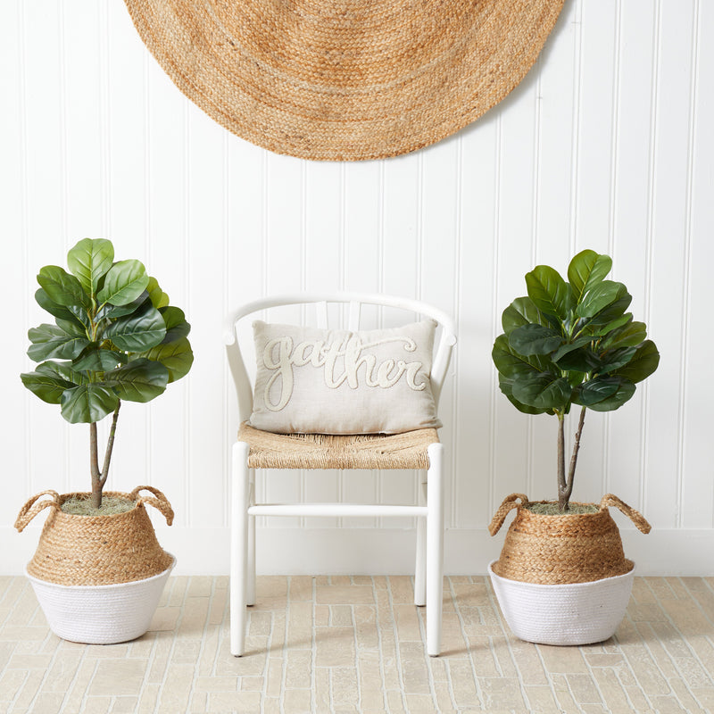 3’ Artificial Fiddle Leaf Fig Tree with Handmade Cotton & Jute Woven Planter DIY Kit - Set of 2