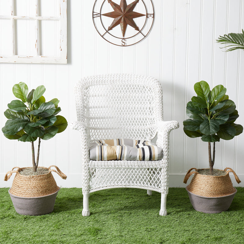 3’ Artificial Fiddle Leaf Fig Tree with Handmade Cotton & Jute Woven Planter DIY Kit - Set of 2