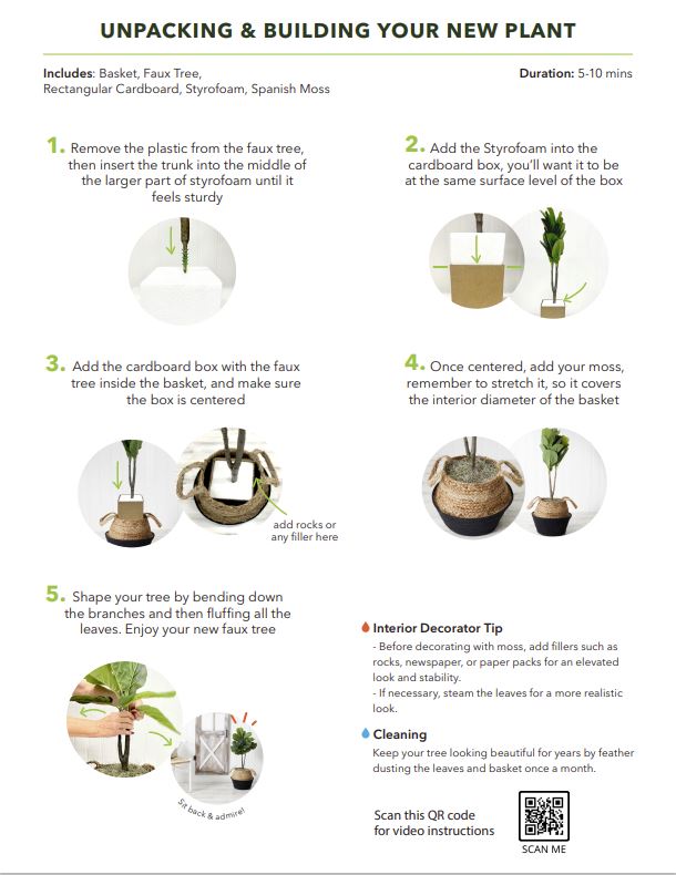 3’ Artificial Fiddle Leaf Fig Tree with Handmade Cotton & Jute Woven Planter DIY Kit - Set of 2