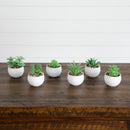 3" Artificial Mini Succulent Plants in Decorative White Oval Planters - Set of 6