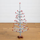3' Artificial Retro Silver Tinsel  Christmas Tree with 45 Red Mini Ornament Balls and Wooden Base