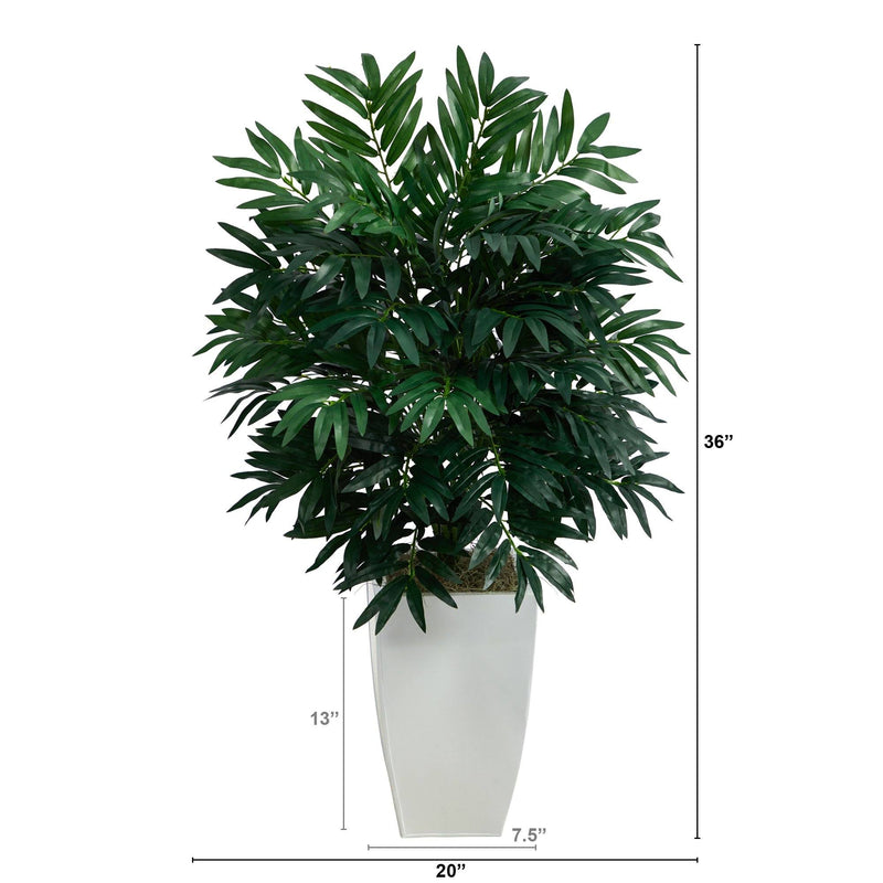 3’ Bamboo Palm Artificial Plant in White Metal Planter