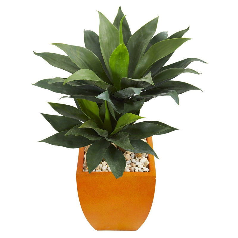 3’ Double Agave Succulent Artificial Plant in Orange Planter, photo 2 of 2