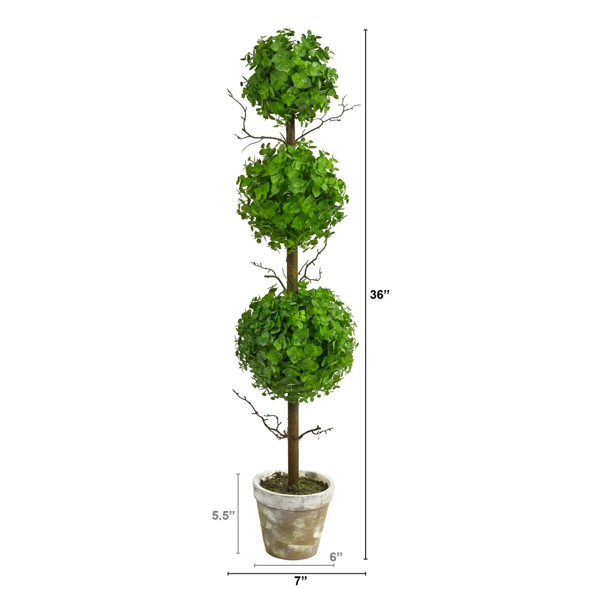 3’ Eucalyptus Triple Ball Topiary Artificial Tree, photo 2 of 4