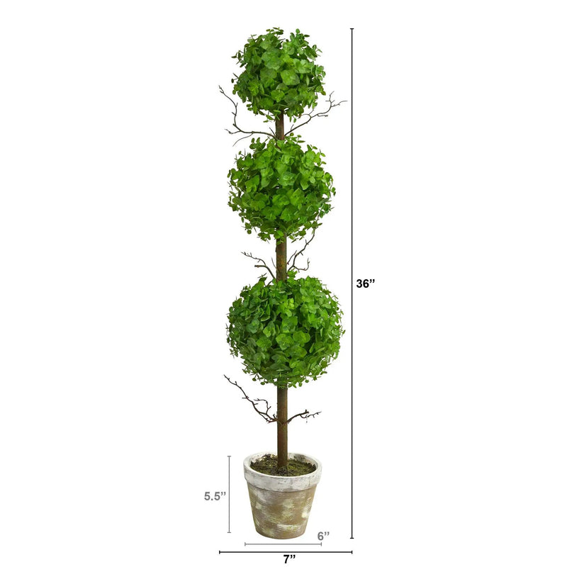 3’ Eucalyptus Triple Ball Topiary Artificial Tree, photo 2 of 4