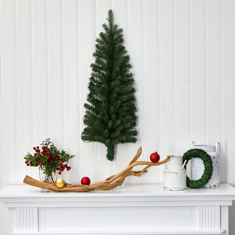 3' Flat Back Wall Hanging Artificial Christmas Tree with 35 Clear LED Lights, photo 7 of 7