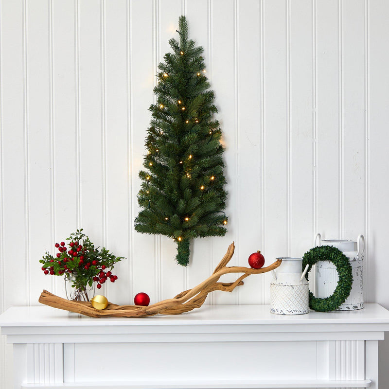 3' Flat Back Wall Hanging Artificial Christmas Tree with 35 Clear LED Lights, photo 6 of 7