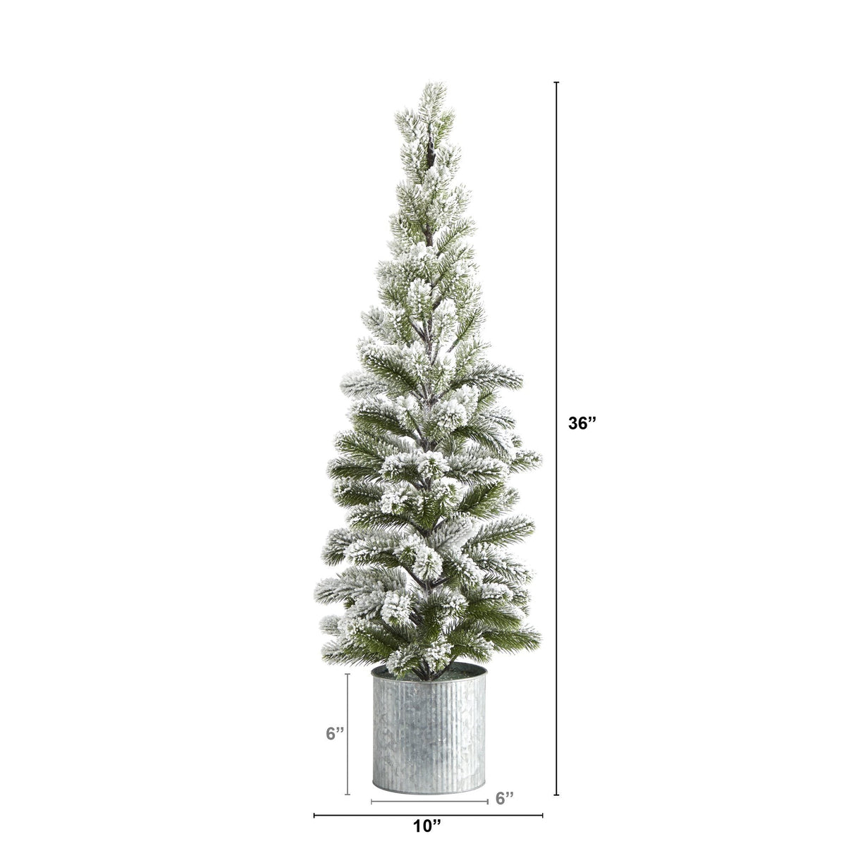 3’ Flocked Christmas Artificial Pine Christmas Tree in Tin Planter, photo 2 of 3