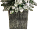 3’ Flocked Highland Fir Tree with 127 Branches and 20 LED Globe Lights in Decorative Planter