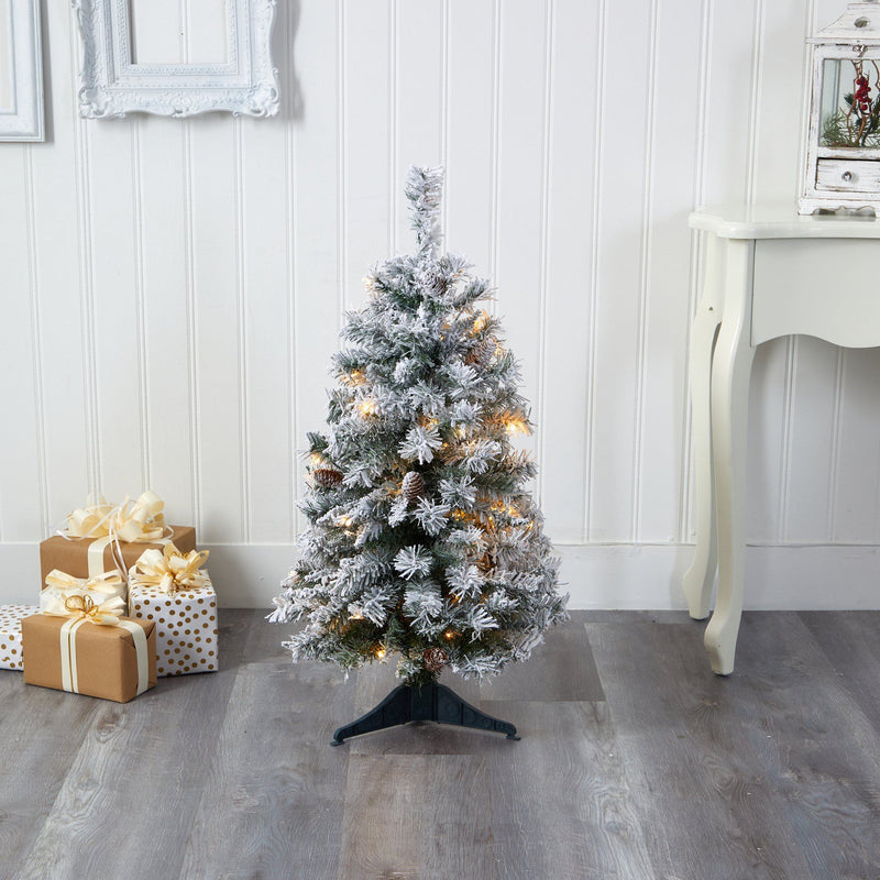 3' Flocked White River Mountain Pine Artificial Christmas Tree with Pinecones and 50 Clear LED Lights, photo 5 of 5