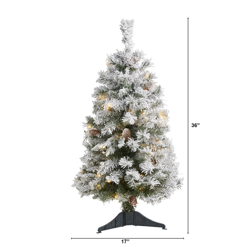 3' Flocked White River Mountain Pine Artificial Christmas Tree with Pinecones and 50 Clear LED Lights, photo 2 of 5