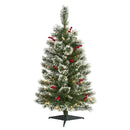 3’ Frosted Swiss Pine Artificial Christmas Tree with 50 Clear LED Lights and Berries