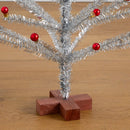 3' Artificial Retro Silver Tinsel  Christmas Tree with 45 Red Mini Ornament Balls and Wooden Base
