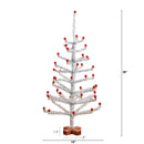 3' Artificial Retro Silver Tinsel  Christmas Tree with 45 Red Mini Ornament Balls and Wooden Base