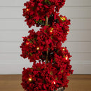 3' Pre-Lit Artificial Christmas Poinsettias and Berries Spiral Topiary Tree with 30 Warm White LED Lights