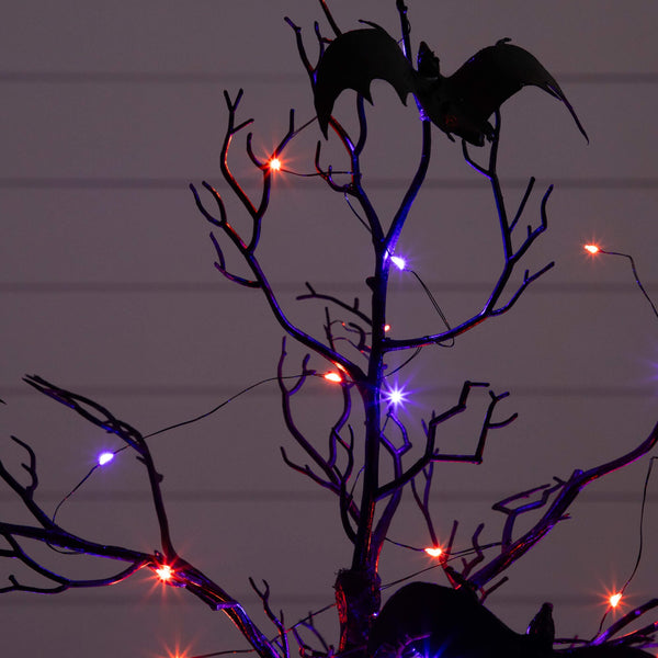 3' Pre-Lit Artificial Halloween Black Spooky Twig Tree with Bats and 100 Orange & Purple LED Lights, photo 2 of 8