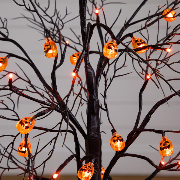 3' Pre-Lit Artificial Halloween Black Twig Tree with 18 Orange LED Pumpkin Shaped Lights, photo 2 of 8