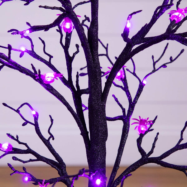 3' Pre-Lit Artificial Halloween Spider Twig Tree with 36 Purple LED Lights, photo 2 of 6