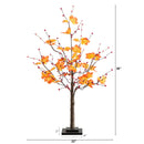 3' Pre-Lit Autumn Maple Artificial Fall Tree with Berries and 36 Warm White LED Lights