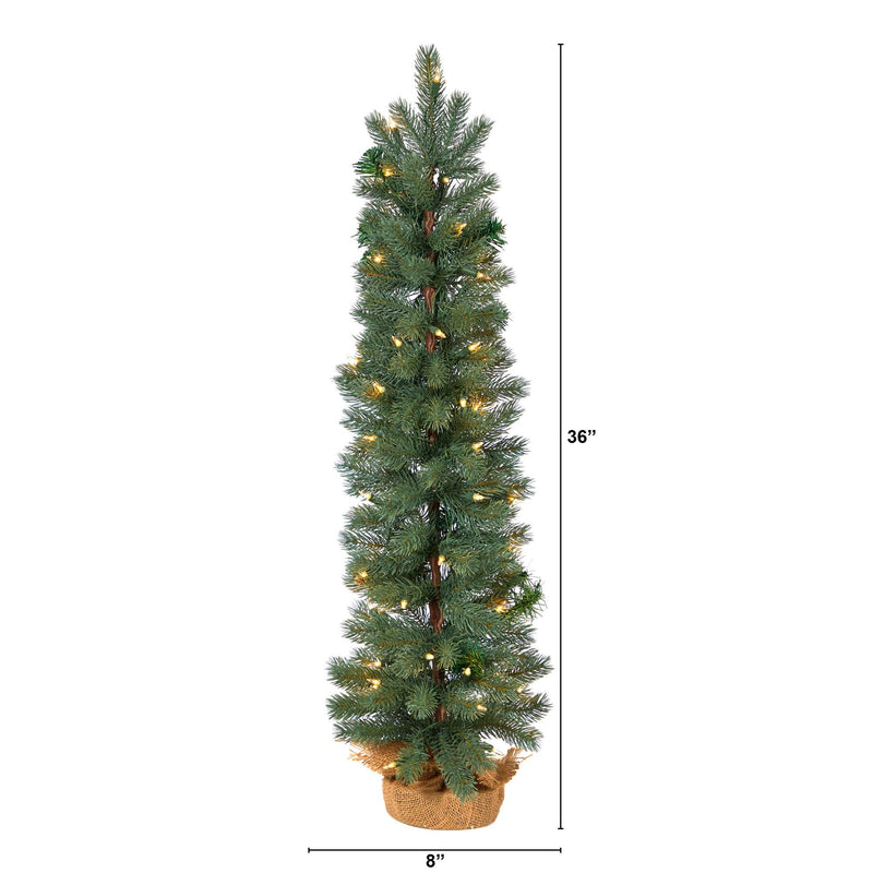 3’ Green Pine Artificial Christmas Tree with 50 Warm White Lights Set in a Burlap Base, photo 2 of 7