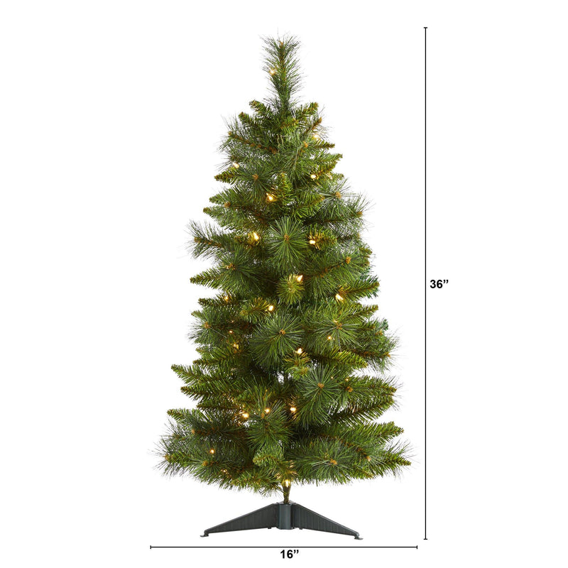 3’ New Haven Pine Artificial Christmas Tree with 50 Warm White LED Lights and 93 Bendable Branches