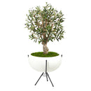 3’ Olive Artificial Tree in White Planter with Metal Stand