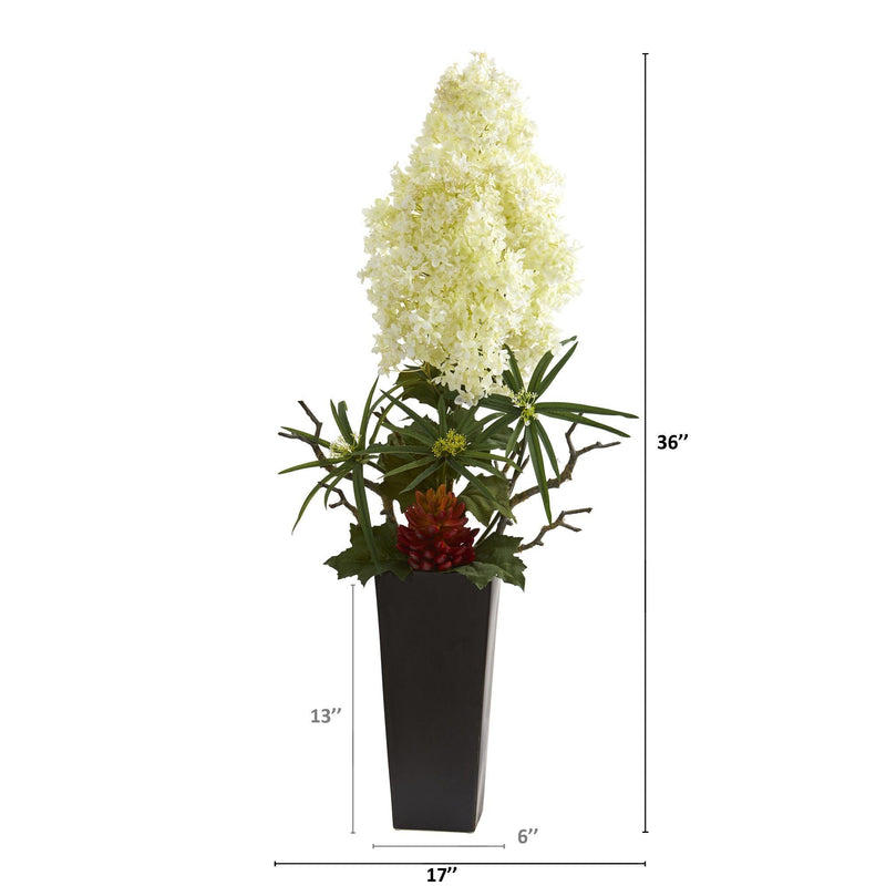 3’ Peegee Hydrangea and Succulent Artificial Arrangement in Black Vase, photo 2 of 2