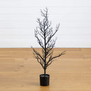 3' Pre-Lit Artificial Halloween Black Spooky Twig Tree with 100 Orange & Purple Copper Wire String LED Lights
