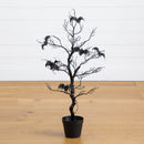 3' Pre-Lit Artificial Halloween Black Spooky Twig Tree with Bats and 100 Orange & Purple LED Lights