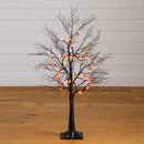 3' Pre-Lit Artificial Halloween Black Twig Tree with 18 Orange LED Pumpkin Shaped Lights