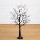 3' Pre-Lit Artificial Halloween Black Twig Tree with 18 Orange LED Pumpkin Shaped Lights