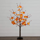 3' Pre-Lit Autumn Maple Artificial Fall Tree with Berries and 36 Warm White LED Lights