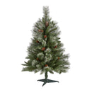 3’ Snowed French Alps Mountain Pine Artificial Christmas Tree with 135 Bendable Branches and Pine Cones