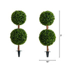 3’ UV Resistant Artificial Double Ball Boxwood Topiary with Integrated Ground Stake (Indoor/Outdoor) - Set of 2