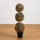 3' UV Resistant Autumn Triple Ball Boxwood Artificial Fall Topiary Tree with 30 Warm White LED Lights (Indoor/Outdoor)
